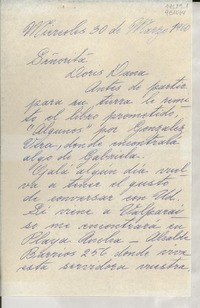 [Carta] 1960 Mar. 30, Casilla 3274, Valparaíso, [Chile] [a la] Señorita Doris Dana, Av. A. vespucio 1835, Santiago, [Chile]
