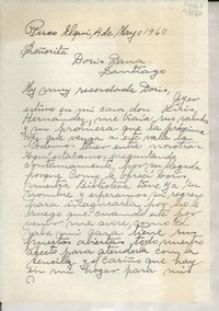 [Carta] 1960 mayo 4, Pisco Elqui, [Chile] [a la] Señorita Doris Dana, Santiago, [Chile]