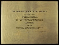 [Diploma] 1938 Nov. 1, New York, Estados Unidos [a] Gabriela Mistral