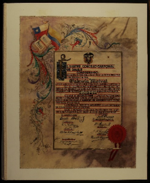 [Diploma] 1938 ago. 29, Daule, Ecuador [a] Gabriela Mistral