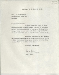 [Carta] 1965 ene. 11, Santiago, [Chile] [a] Srta. Zulema Munizaga, Directora del Liceo No. 13, Santiago