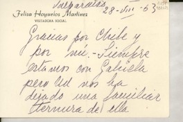 [Tarjeta] 1963 ago. 28, Valparaíso, [Chile] [a] [Doris Dana]