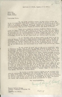 [Carta] 1964 ago. 12, Alameda Bernardo O"Higgins 723 Dep. 58, Santiago de Chile [a la] Señorita Doris Dana, Nueva York, [EE.UU.]