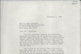 [Carta] 1966 Feb. 3, Hack Green Road, Pound Ridge, New York, [EE.UU.] [a] Mr. Jacques Lipchitz, Marlborough-Gerson Gallery, 41 Fast 57th Street, New York, New York, [EE.UU.]