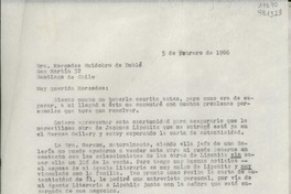 [Carta] 1966 feb. 5, [EE.UU.] [a la] Sra. Mercedes Huidobro de Dublé, San Martín 32, Santiago de Chile