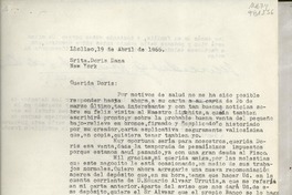 [Carta] 1966 abr. 19, Llolleo, [Chile] [a la] Srta. Doris Dana, New York, [EE.UU.]
