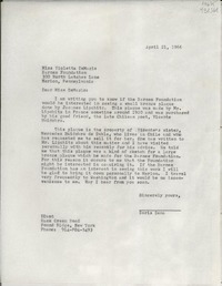 [Carta] 1966 Apr. 21, Hack Green Road, Pound Ridge, New York, [EE.UU.] [a] Miss Violetta DeMazio, Barnes Foundation, 300 North Latches Lane, Merion, Pennsylvania, [EE.UU.]
