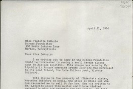 [Carta] 1966 Apr. 21, Hack Green Road, Pound Ridge, New York, [EE.UU.] [a] Miss Violetta DeMazio, Barnes Foundation, 300 North Latches Lane, Merion, Pennsylvania, [EE.UU.]