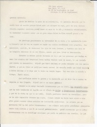 [Carta] 1943 sept. 27, New York, [EE.UU.] [a] Gabriela Mistral, Consulado de Chile, Petrópolis, Brasil