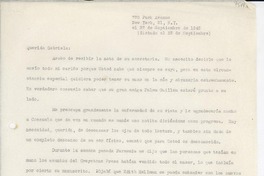 [Carta] 1943 sept. 27, New York, [EE.UU.] [a] Gabriela Mistral, Consulado de Chile, Petrópolis, Brasil