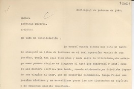 [Carta] 1948 feb. 5, Santiago [a] Gabriela Mistral, E.E.U.U.