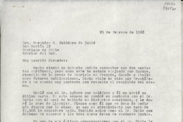 [Carta] 1968 feb. 25, [EE.UU.] [a la] Sra. Mercedes G. Huidobro de Dublé, San Martín 32, Santiago de Chile, América del Sur