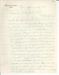 [Carta] 1950 sept., París, [Francia] [a] Gabriela Mistral