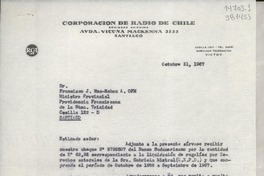 [Carta] 1967 oct. 31, Santiago, [Chile] [a] Sr. Francisco J. Mac-Mahon A. OFM, Ministro Provincial, Providencia Franciscana de la Stma. Tinidad, Casilla 122-D, Santiago