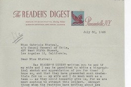 [Carta] 1946 jul. 30, [New York] [a] Gabriela Mistral, Los Ángeles, California
