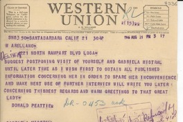 [Telegrama] 1946 ago. 21, Santa Bárbara, California [a] Gabriela Mistral
