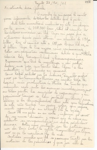 [Carta] 1951 nov. 23, Rapallo, [Italia] [a] Gabriela Mistral