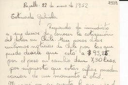 [Carta] 1952 ene. 22, Rapallo, [Italia] [a] Gabriela Mistral