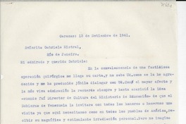 [Carta] 1941 sept. 13, Caracas, [Venezuela] [a] Gabriela Mistral, Río de Janeiro, [Brasil]