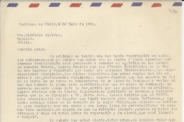 [Carta] 1951 mayo 9, Santiago, Chile [a] Gabriela Mistral, Rapallo, [Italia]