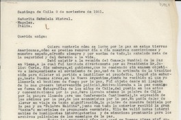 [Carta] 1951 nov. 9, Santiago, Chile [a] Gabriela Mistral, Nápoles, [Italia]