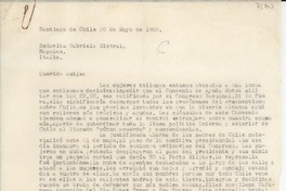 [Carta] 1952 mayo 30, Santiago, Chile [a] Gabriela Mistral, Nápoles, [Italia]
