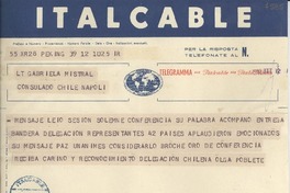 [Telegrama] 1952 oct. 17, Pekin, [China] [a] Gabriela Mistral, Nápoles