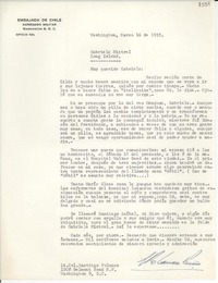 [Carta] 1955 mar. 16, Washington [a] Gabriela Mistral, Long Island