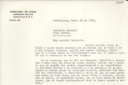 [Carta] 1955 mar. 16, Washington [a] Gabriela Mistral, Long Island