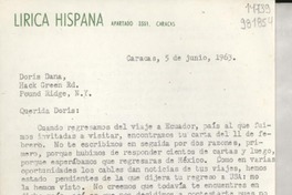 [Carta] 1963 jun. 5, Caracas, [Venezuela] [a] Doris Dana, Hack Green Rd., Pound Ridge, N. Y.