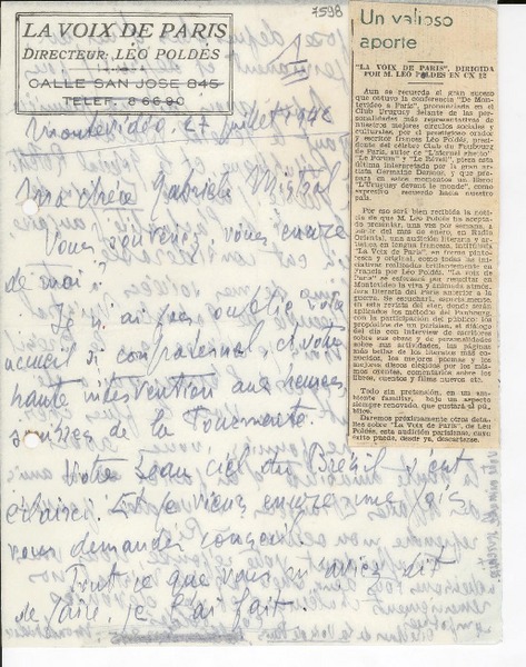 [Carta] 1942 juil. 27, Montevideo [a] Gabriela Mistral