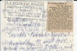 [Carta] 1943 avril 15, Montevideo [a] Gabriela Mistral