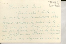 [Tarjeta] 1961 oct. 10, Caracas, Venezuela [a] Recordada Doris