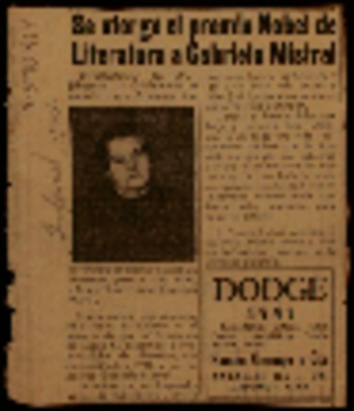 Se otorgó el Premio Nobel de Literatura a Gabriela Mistral