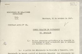 Circular aérea N° 66, 1947 oct. 21, Santiago, [Chile] Sobre visación de documentos de embarque