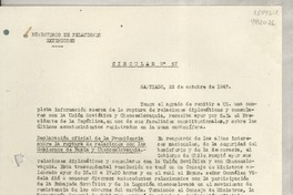 Circular N° 67, 1947 oct. 22, Santiago, [Chile] Declaración oficial de la Presidencia sobre la ruptura de relaciones con los Gobiernos de Rusia y Checoeslovaquia