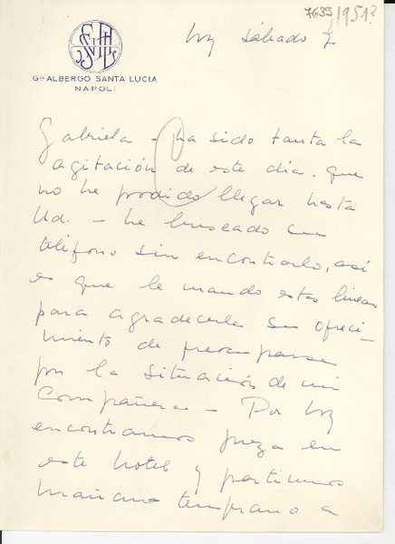 [Carta] [1951, Nápoles] [a] Gabriela Mistral