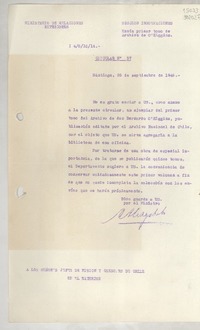 Circular N° 57, 1946 sept. 25, Santiago [a] los señores jefes de misión y consules de Chile en el exterior
