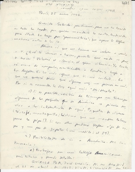 [Carta] 1946 ene. 25, París [a] Gabriela Mistral