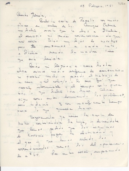 [Carta] 1951 feb. 28 [a] Gabriela [Mistral]