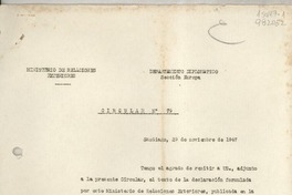 Circular N° 79, 1947 nov. 29, Santiago, [Chile] [a los] Señores Jefes de Misión y Cónsules de Chile