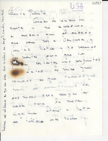 [Carta] [1952, Estados Unidos] [a] Gabriela Mistral