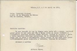 [Carta] 1943 abr. 2, México D.F. [a] Gabriela Mistral, Río de Janeiro, Brasil