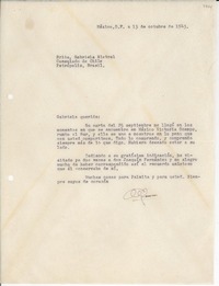 [Carta] 1943 oct. 13, México D.F. [a] Gabriela Mistral, Petrópolis, Brasil