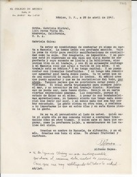 [Carta] 1947 abr. 28, México D.F. [a] Gabriela Mistral, Monrovia, Calif., [EE.UU.]