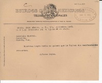 [Telegrama] 1948 dic. 1, México D.F. [a] Gabriela Mistral, Fortín, Ver., [México]