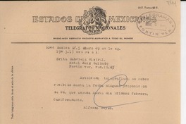 [Telegrama] 1949 ene. 5, México D.F. [a] Gabriela Mistral, Veracruz, [México]