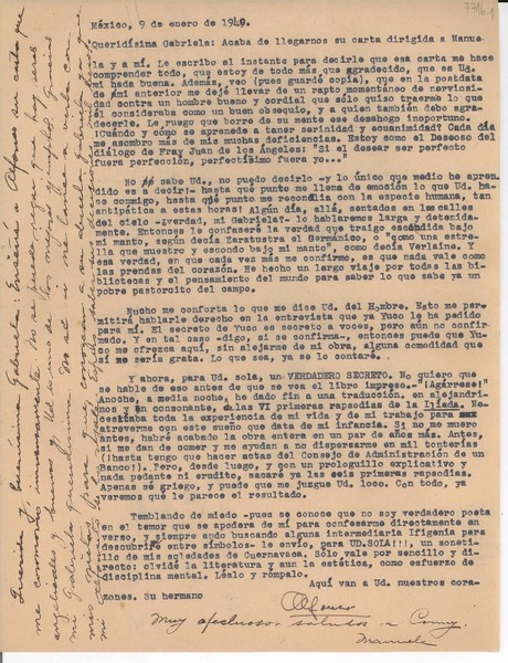 [Carta] 1949 ene. 9, México [a] Gabriela [Mistral]