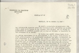 Circular N° 57, 1947 oct. 10, Santiago [a] los señores Jefes de Misión y Consules de Chile