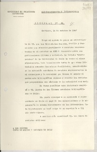 Circular N° 61, 1947 oct. 14, Santiago [a] los señores Jefes de Misión y Consules de Chile